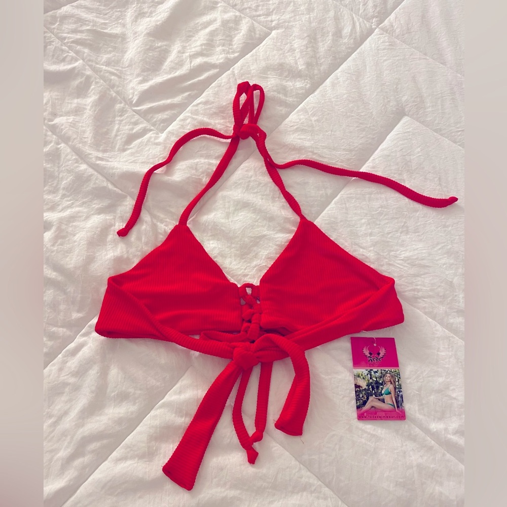 Fede swim red ribbed bikini top